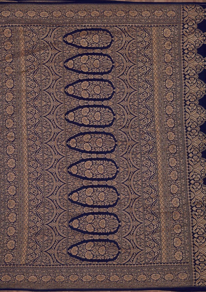 Navy Blue Zariwork Pure Silk Saree