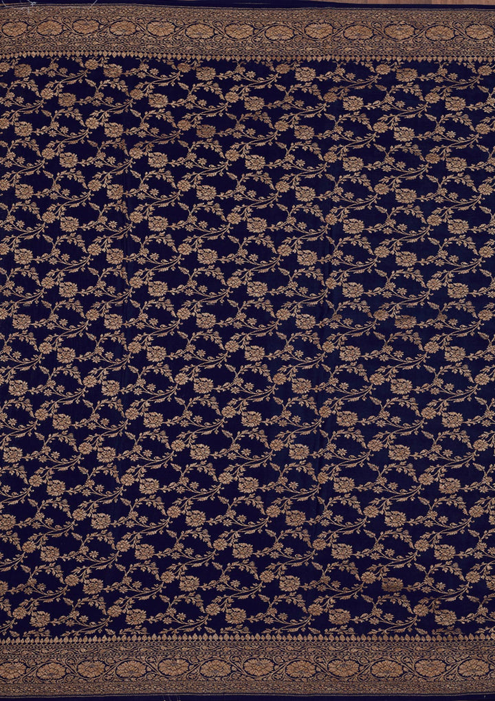 Navy Blue Zariwork Pure Silk Saree