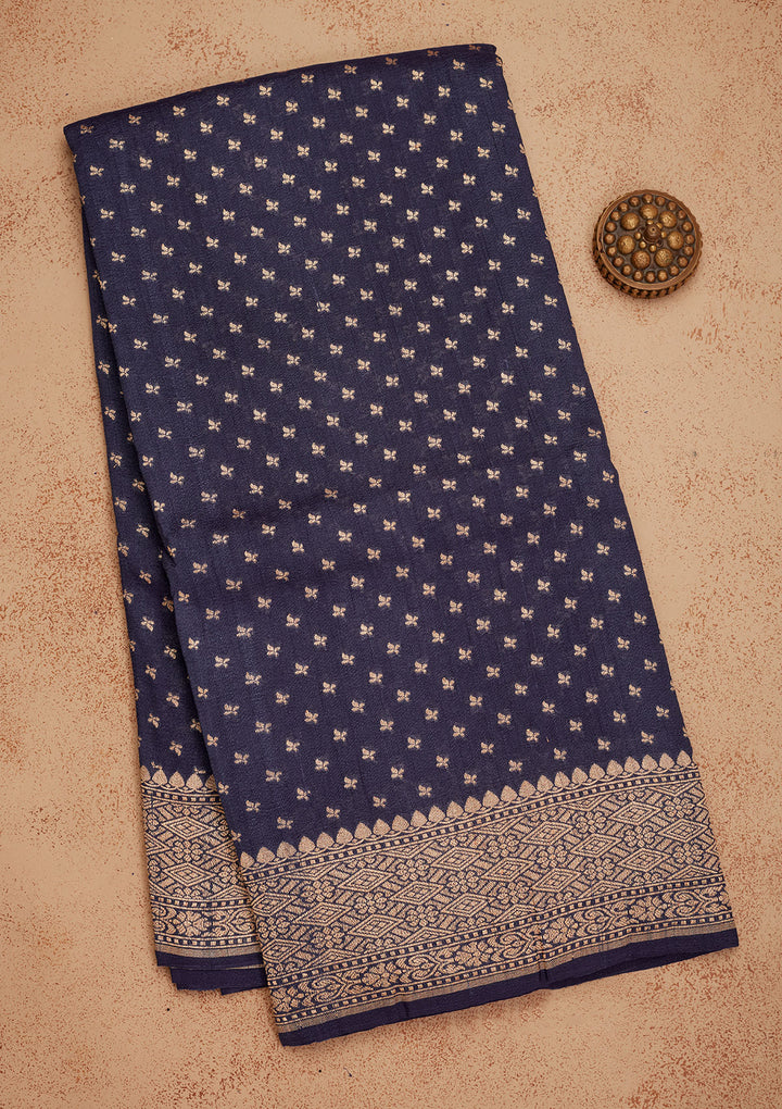 Navy Blue Zariwork Pure Silk Saree