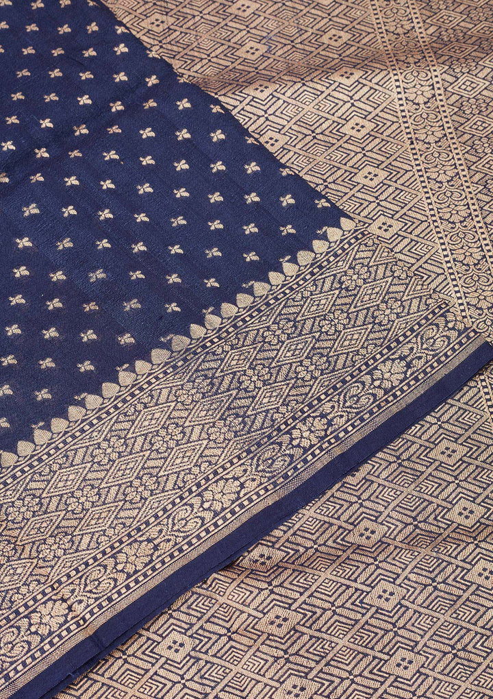 Navy Blue Zariwork Pure Silk Saree
