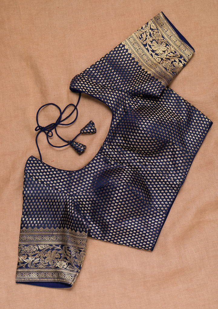 Navy Blue Zariwork Raw Silk Blouse