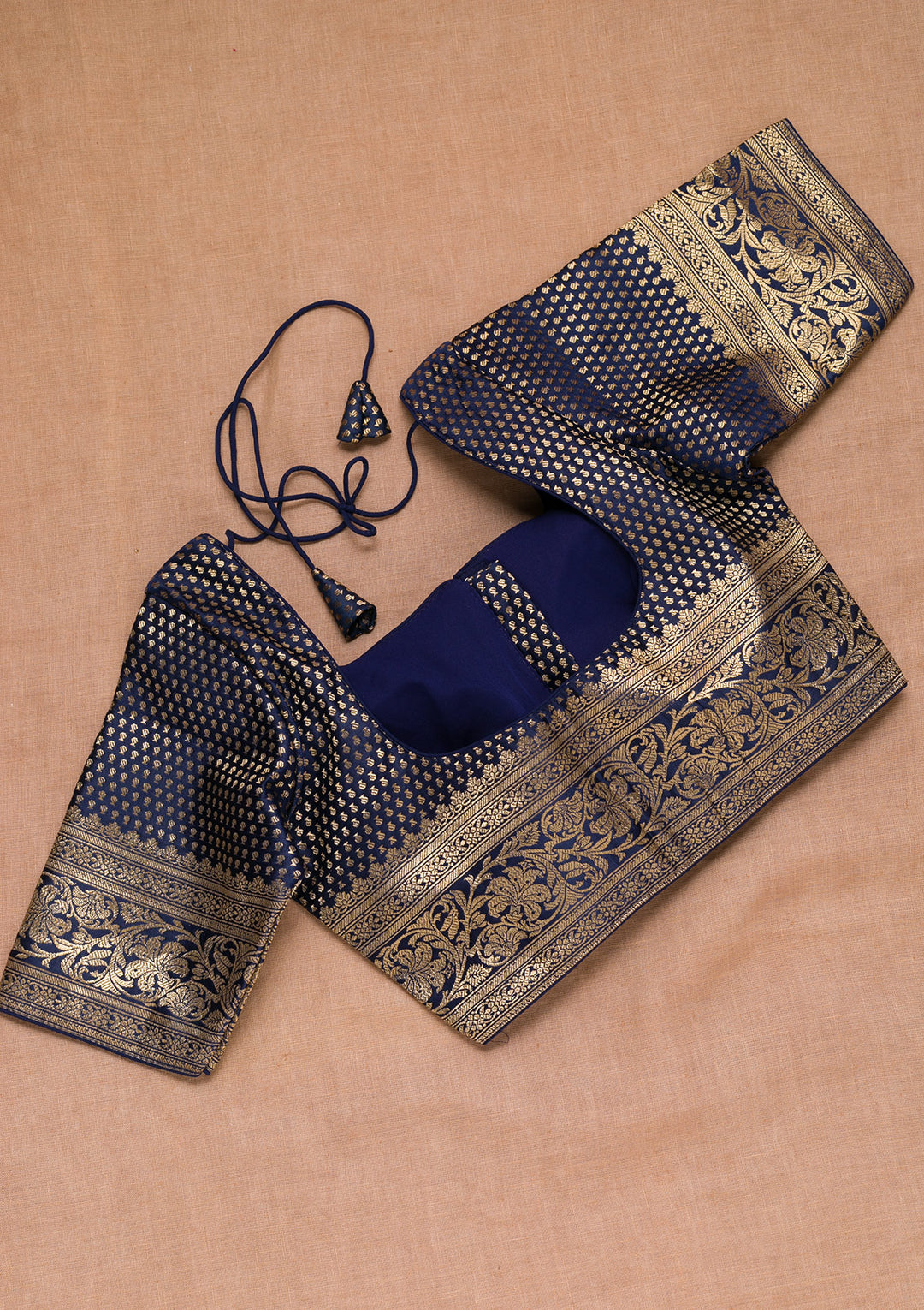 Navy Blue Zariwork Raw Silk Blouse