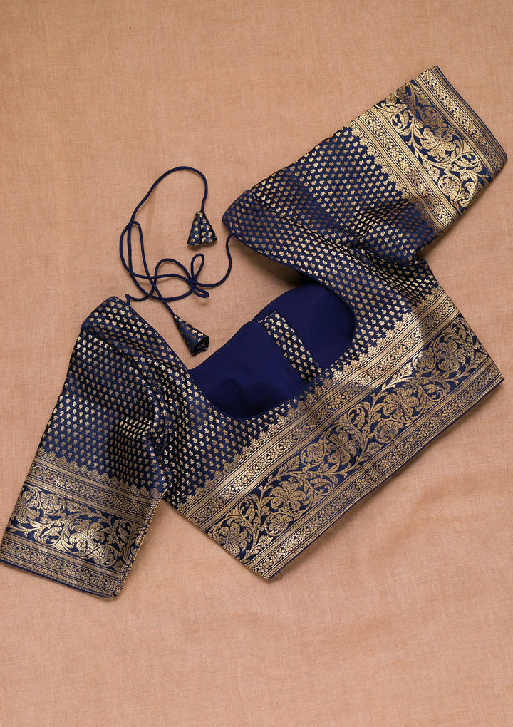 Navy Blue Zariwork Raw Silk Blouse