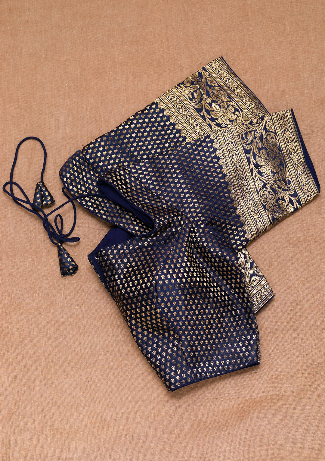 Navy Blue Zariwork Raw Silk Blouse