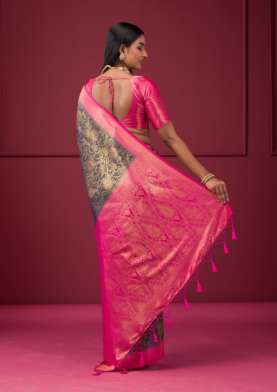 Navy Blue Zariwork Soft Silk Saree