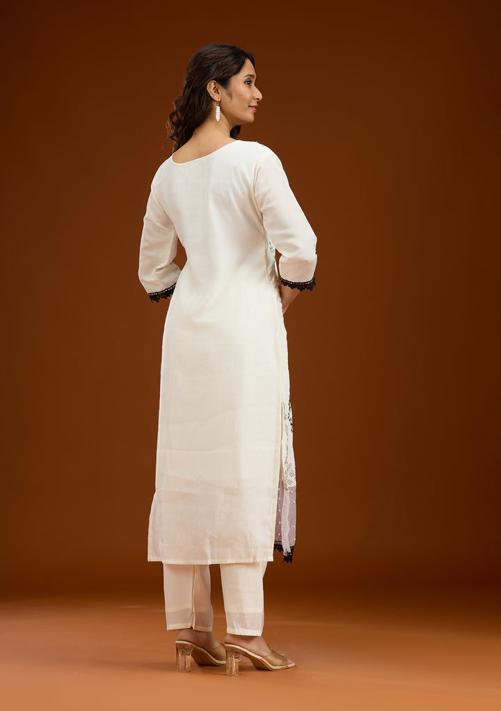 Koskii White Crepe Salwar Suit – Ready-to-Wear with Exquisite Threadwork