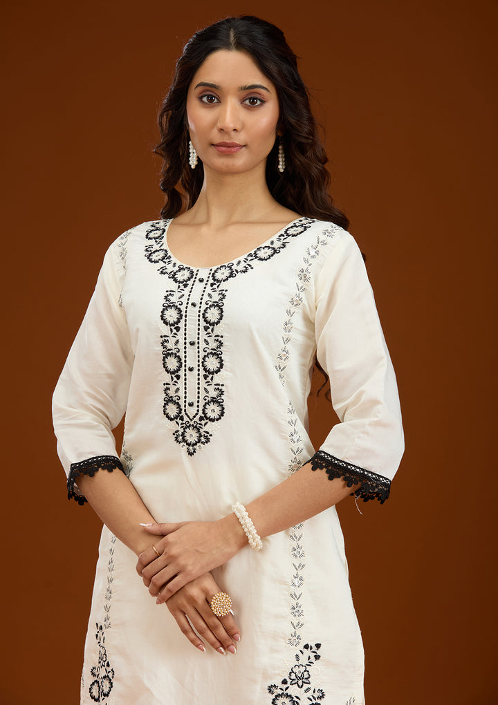 Koskii White Crepe Salwar Suit – Ready-to-Wear with Exquisite Threadwork