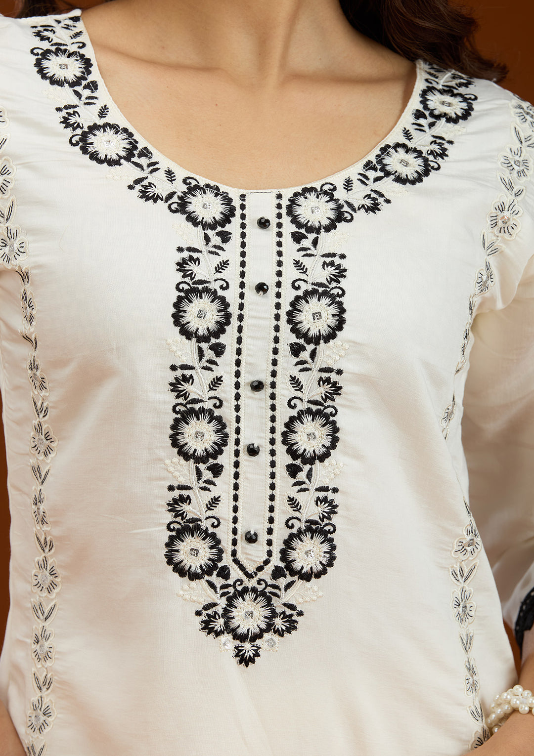 Koskii White Crepe Salwar Suit – Ready-to-Wear with Exquisite Threadwork