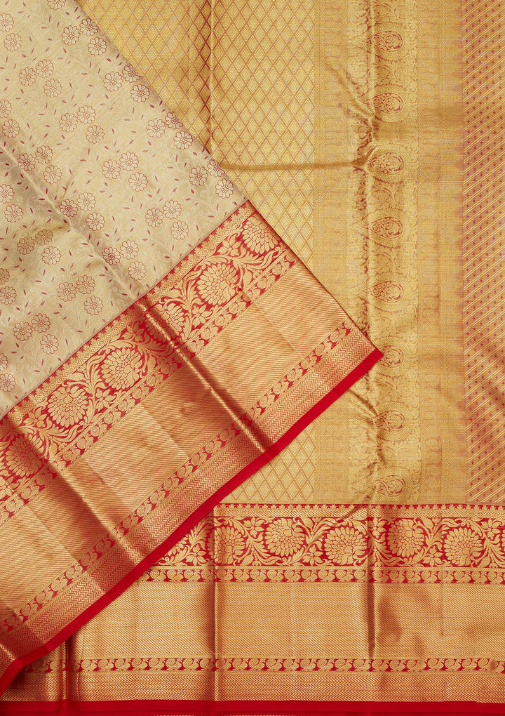 Off White Zariwork Pure Silk Saree