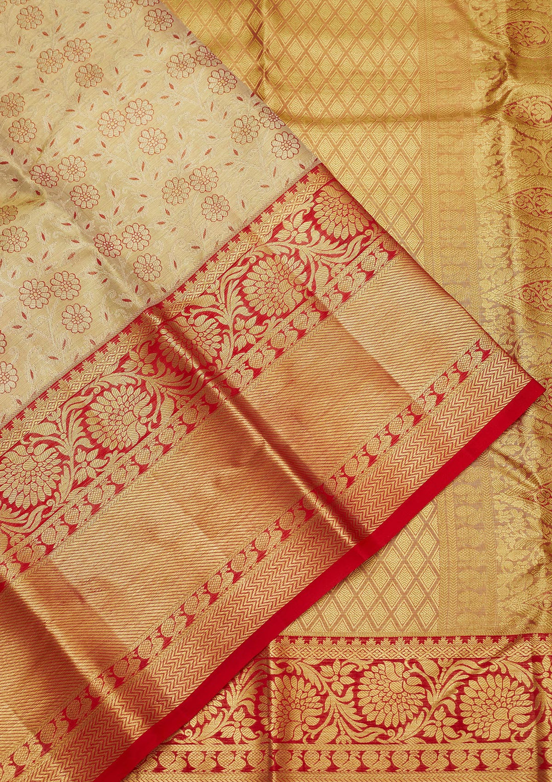 Off White Zariwork Pure Silk Saree