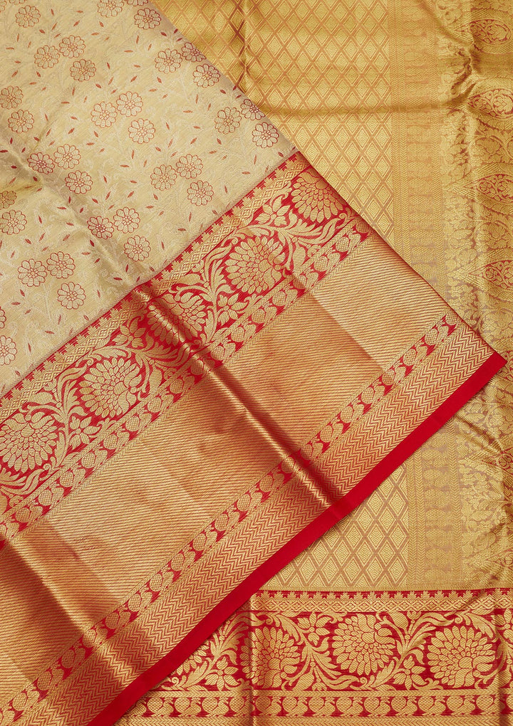 Off White Zariwork Pure Silk Saree
