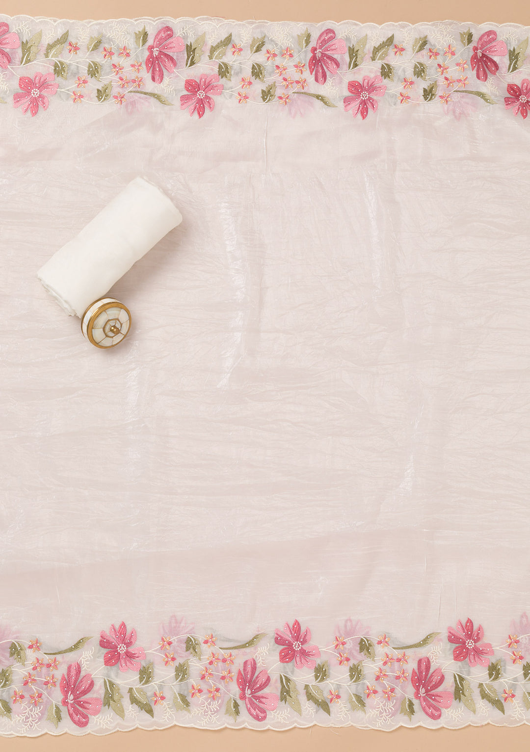 Off White Threadwork Organza Unstitched Salwar Suit