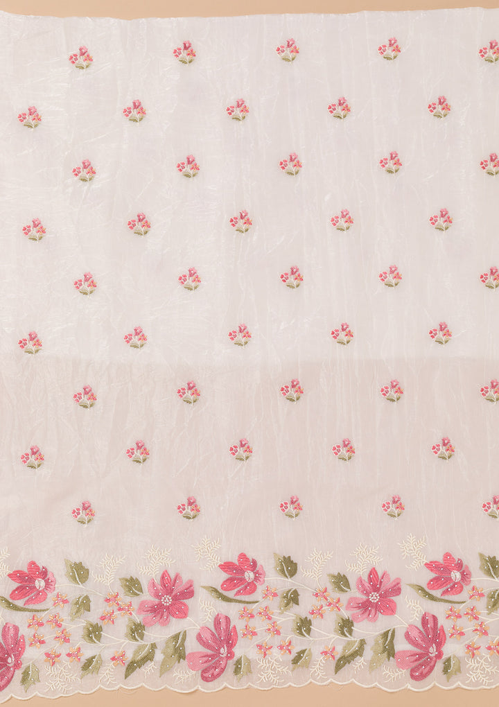 Off White Threadwork Organza Unstitched Salwar Suit