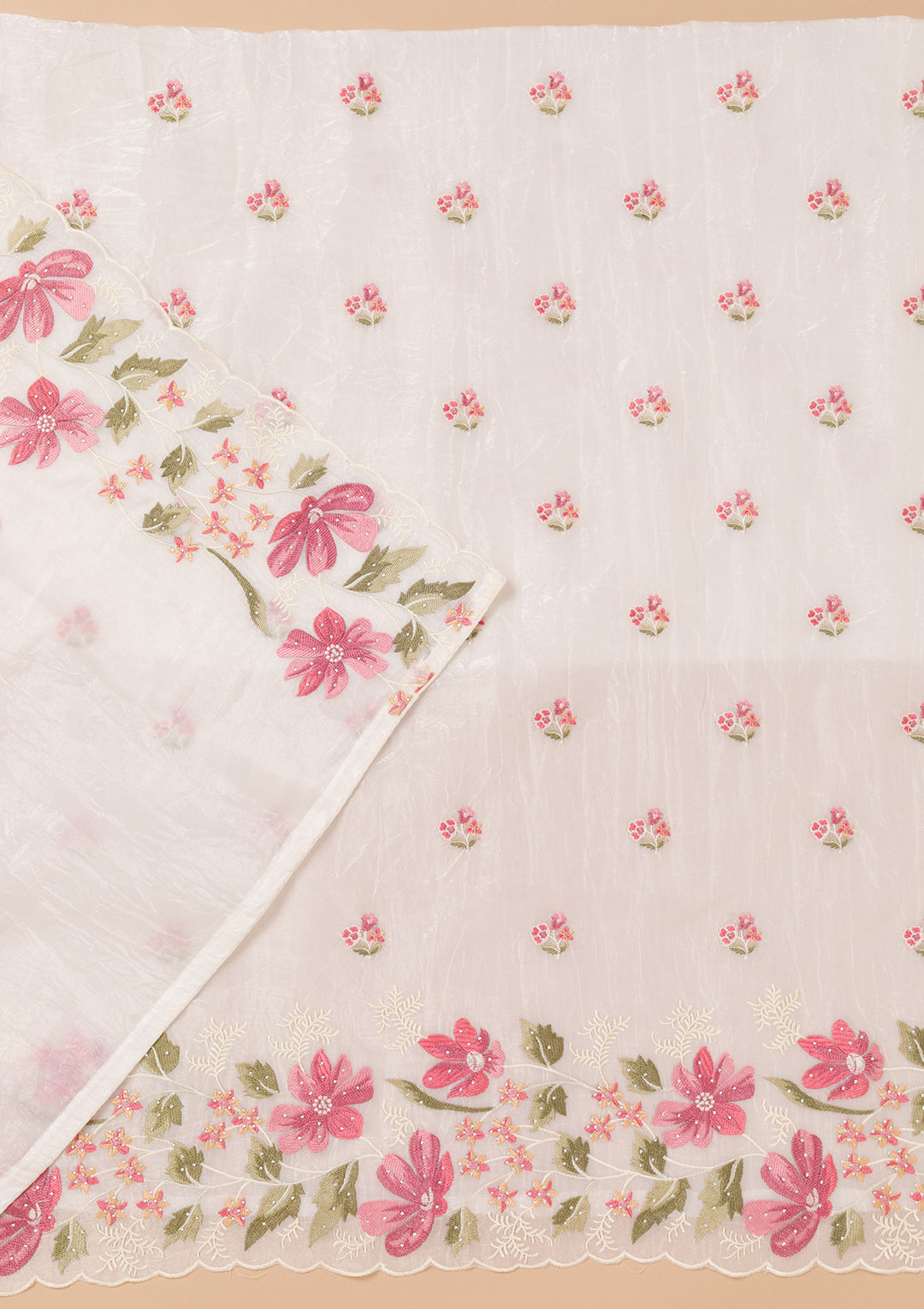 Off White Threadwork Organza Unstitched Salwar Suit