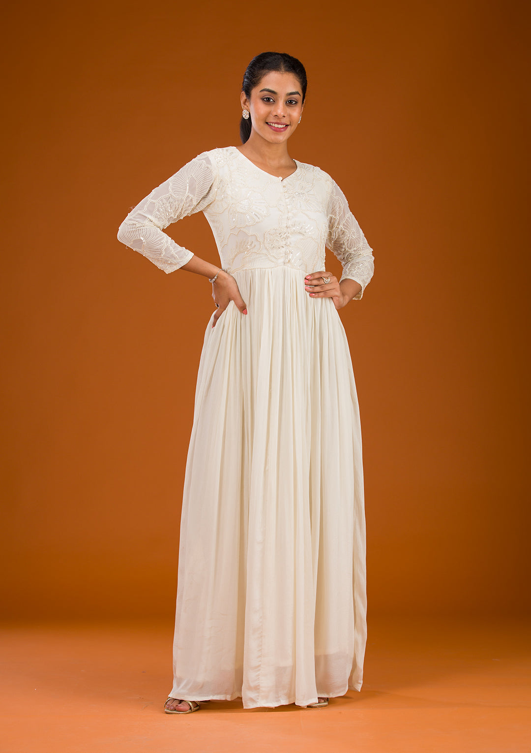 Koskii Cream Crepe Salwar Suit – Ready-to-Wear Elegance