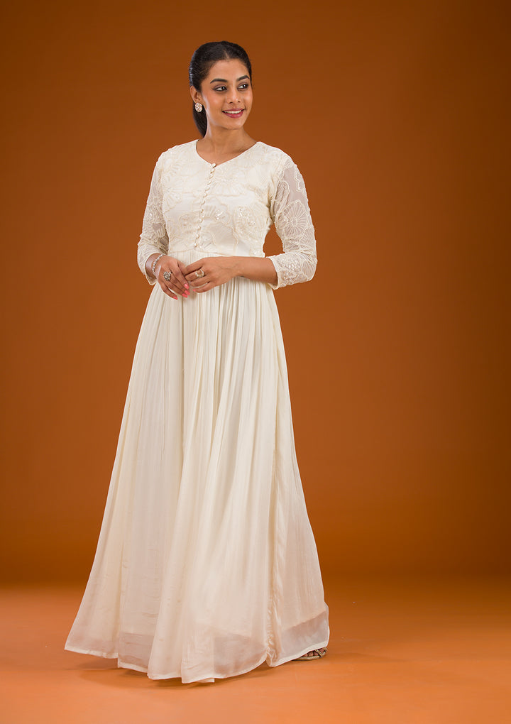 Koskii Cream Crepe Salwar Suit – Ready-to-Wear Elegance
