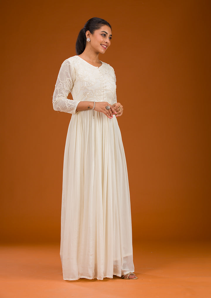 Koskii Cream Crepe Salwar Suit – Ready-to-Wear Elegance