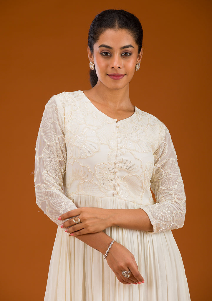 Koskii Cream Crepe Salwar Suit – Ready-to-Wear Elegance