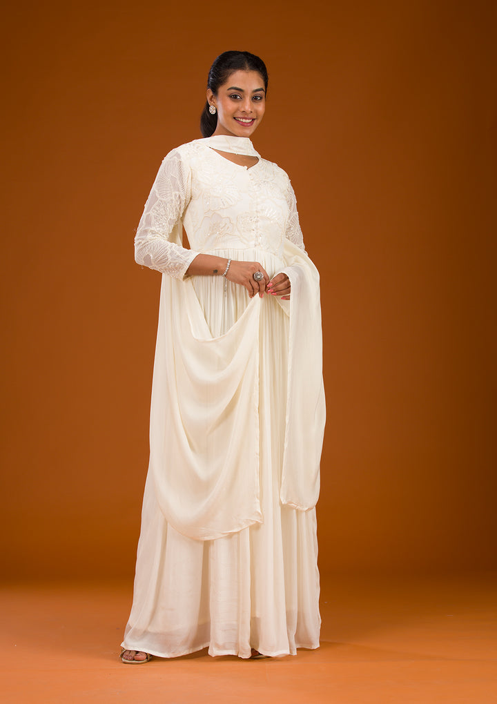 Koskii Cream Crepe Salwar Suit – Ready-to-Wear Elegance