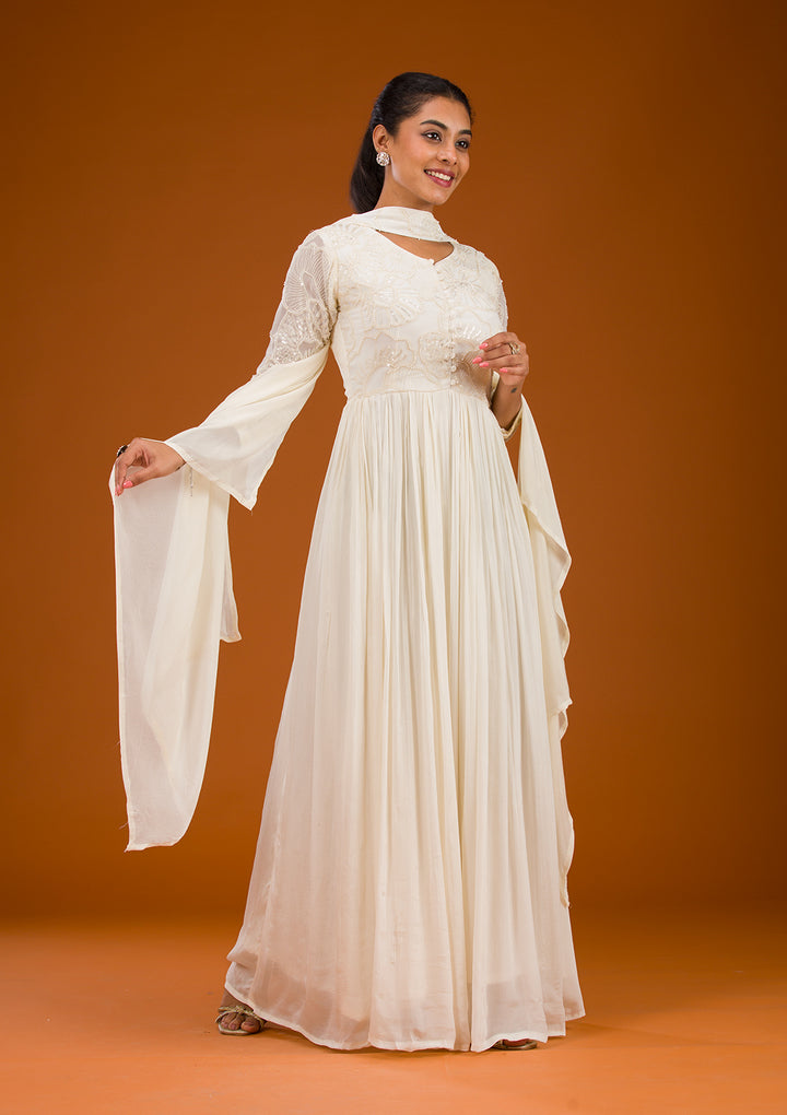 Koskii Cream Crepe Salwar Suit – Ready-to-Wear Elegance