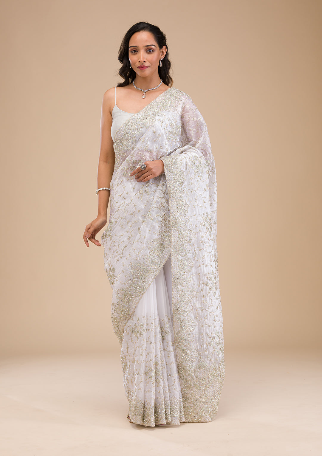 Off White Zariwork Tissue Saree