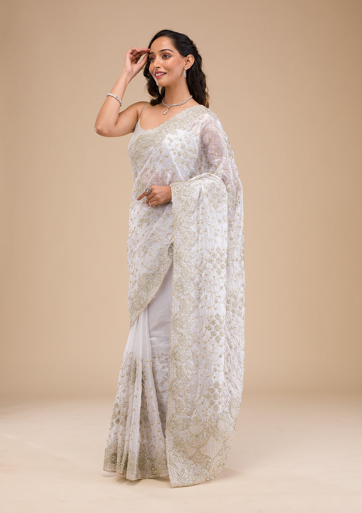 Off White Zariwork Tissue Saree