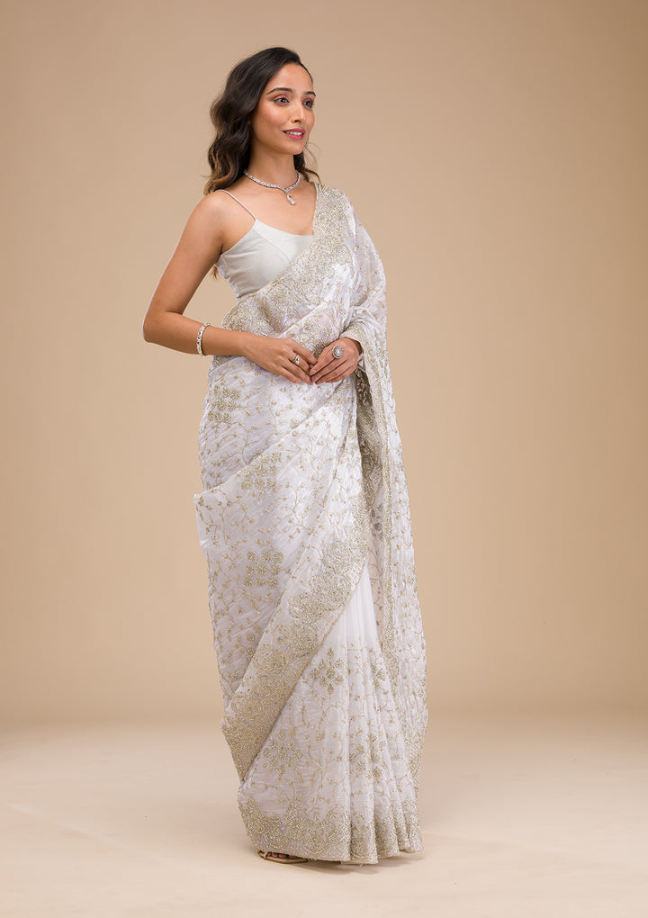 Off White Zariwork Tissue Saree