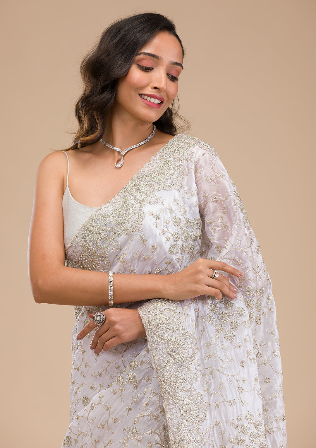Off White Zariwork Tissue Saree