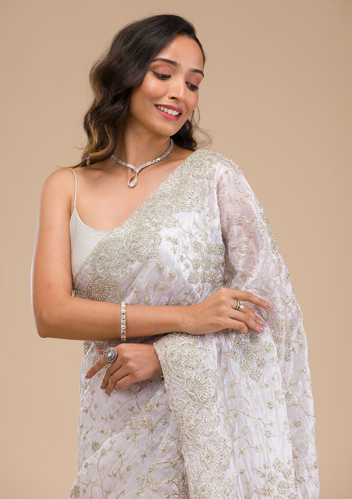 Off White Zariwork Tissue Saree