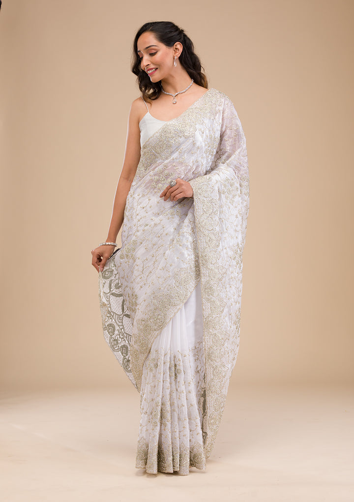 Off White Zariwork Tissue Saree