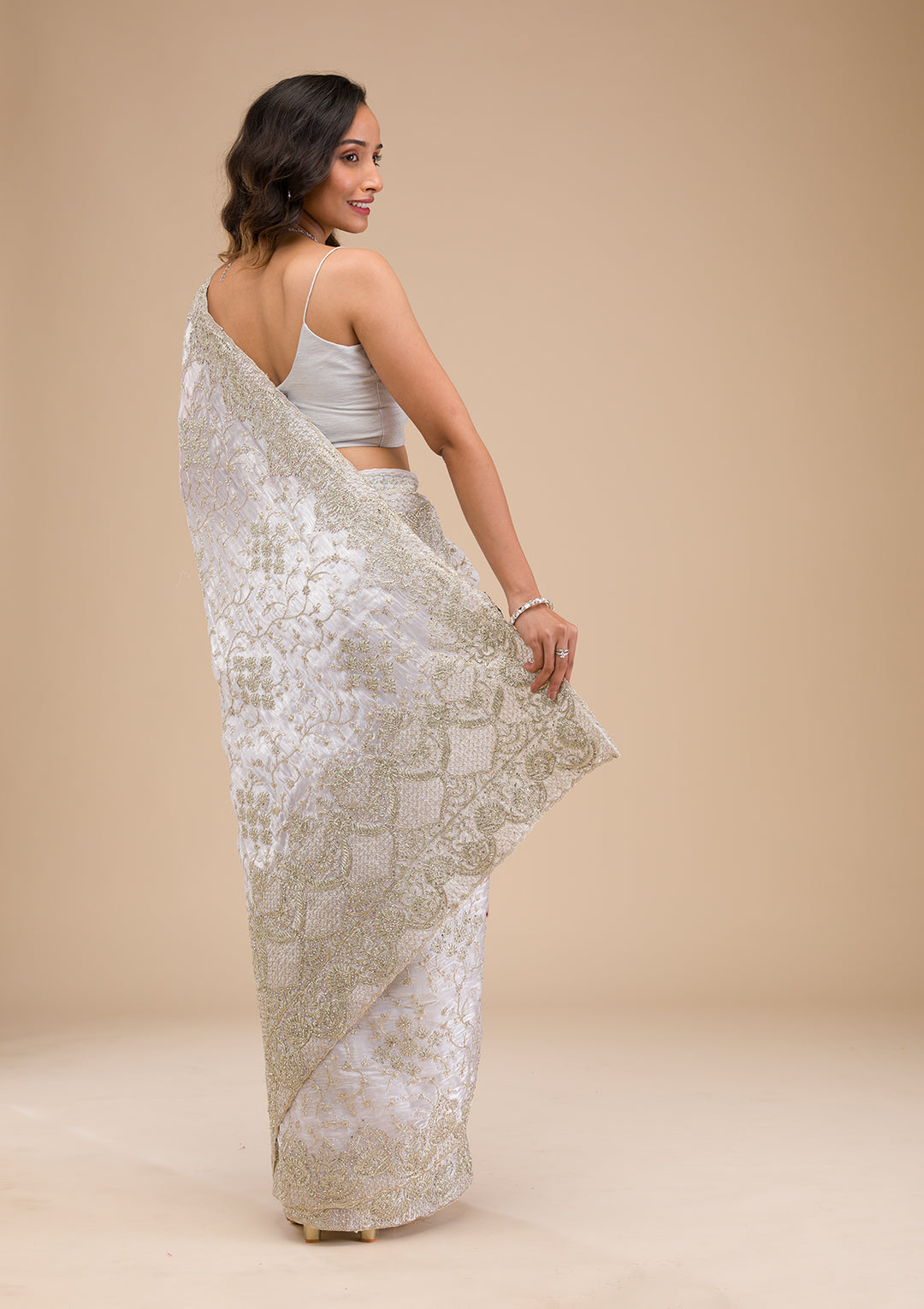 Off White Zariwork Tissue Saree