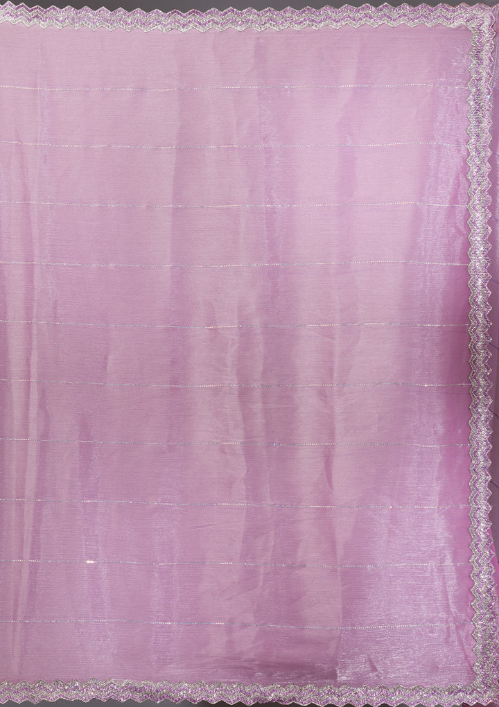 Onion Pink Organza Silver Stonework Saree With Matching Blouse Piece