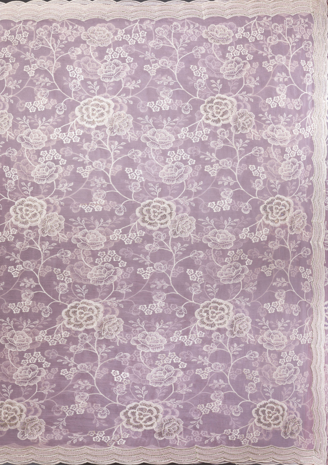 Onion Pink Chiffon Threadwork Saree With Matching Blouse Piece