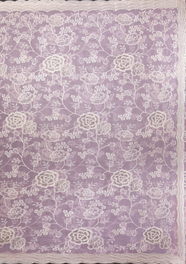 Onion Pink Chiffon Threadwork Saree With Matching Blouse Piece