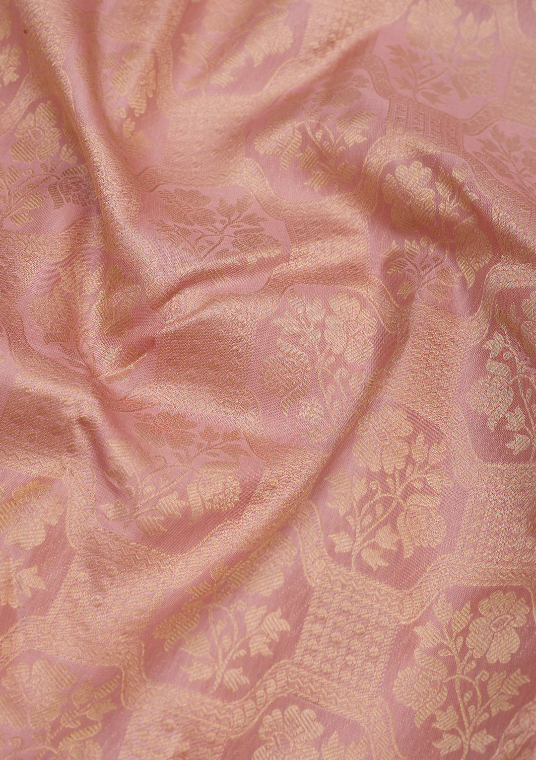 Onion Pink Silk Jaal Gold Zariwork Saree With Matching Blouse Piece