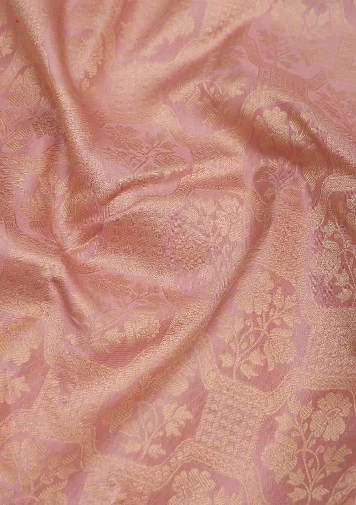 Onion Pink Silk Jaal Gold Zariwork Saree With Matching Blouse Piece