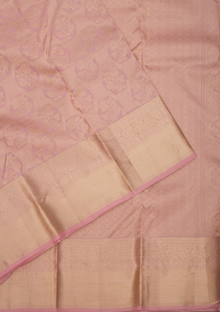 Onion Pink Silk Jaal Gold Zariwork Saree With Matching Blouse Piece