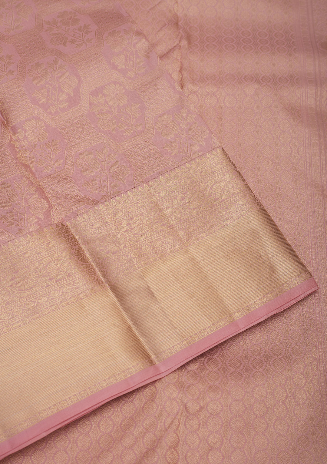Onion Pink Silk Jaal Gold Zariwork Saree With Matching Blouse Piece