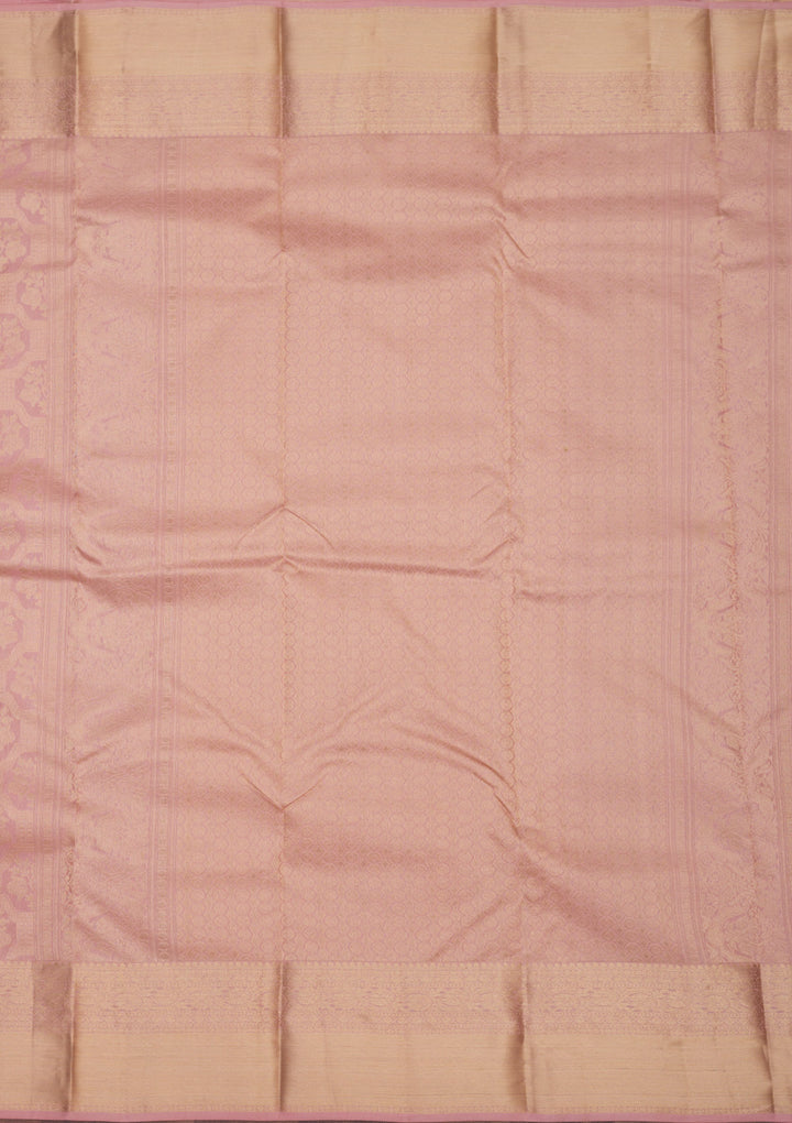 Onion Pink Silk Jaal Gold Zariwork Saree With Matching Blouse Piece