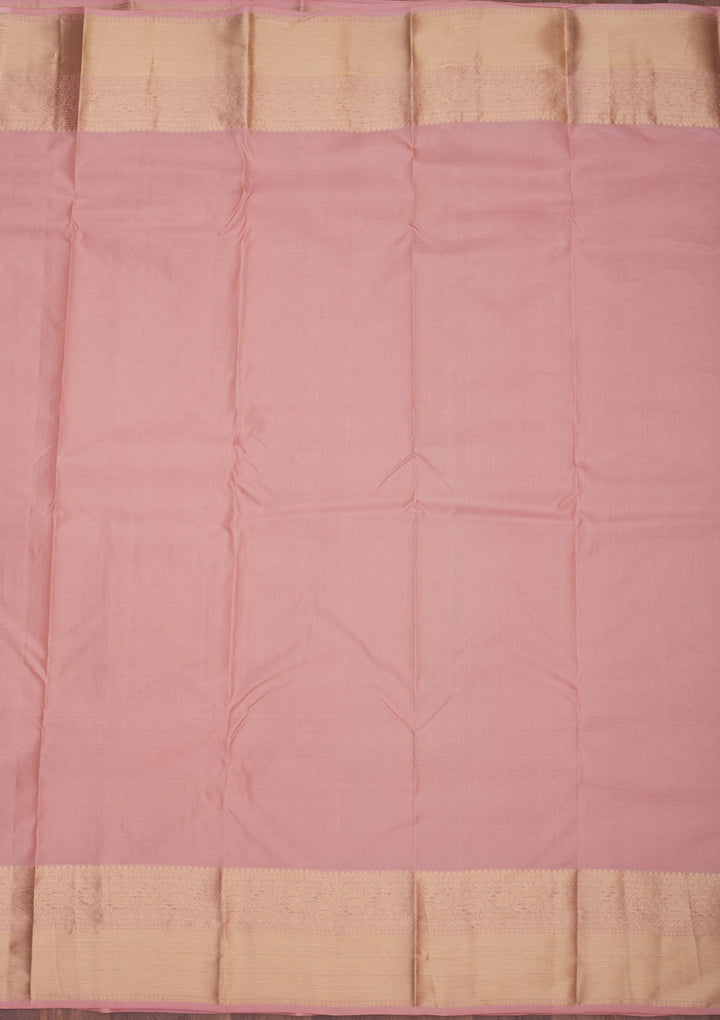 Onion Pink Silk Jaal Gold Zariwork Saree With Matching Blouse Piece