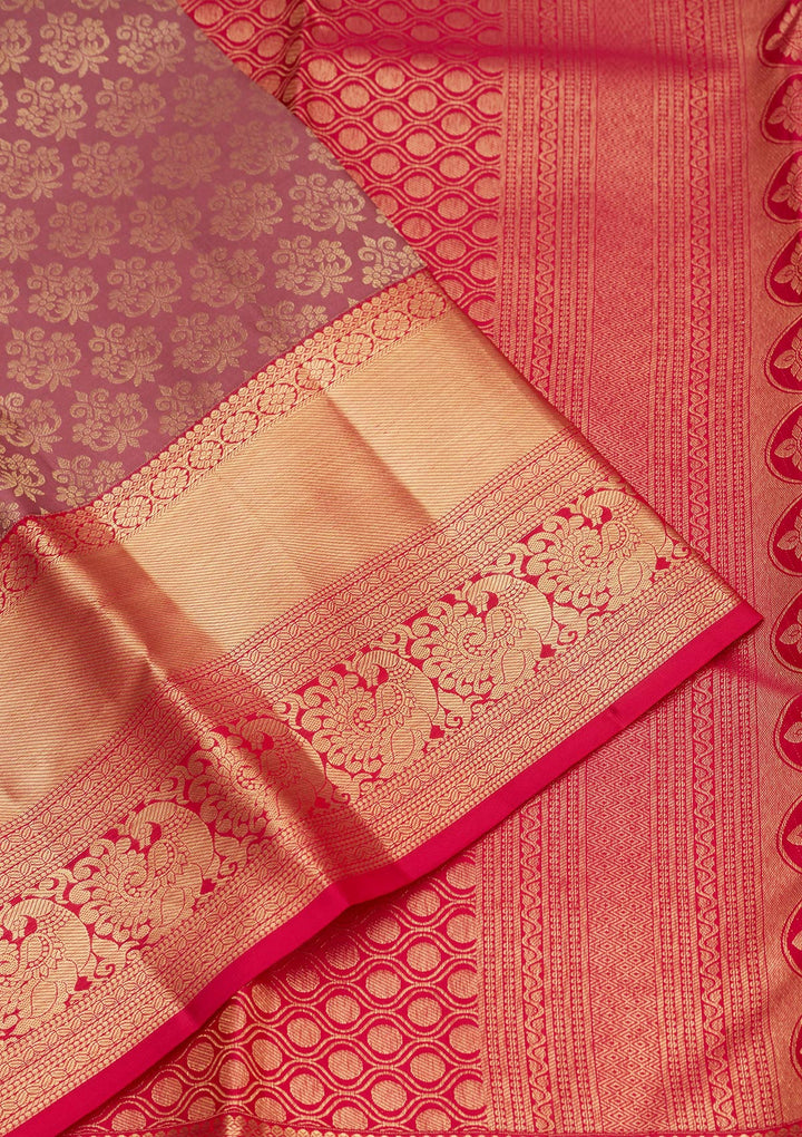 Onion Pink Silk Jaal Gold Zariwork Saree With Matching Blouse Piece