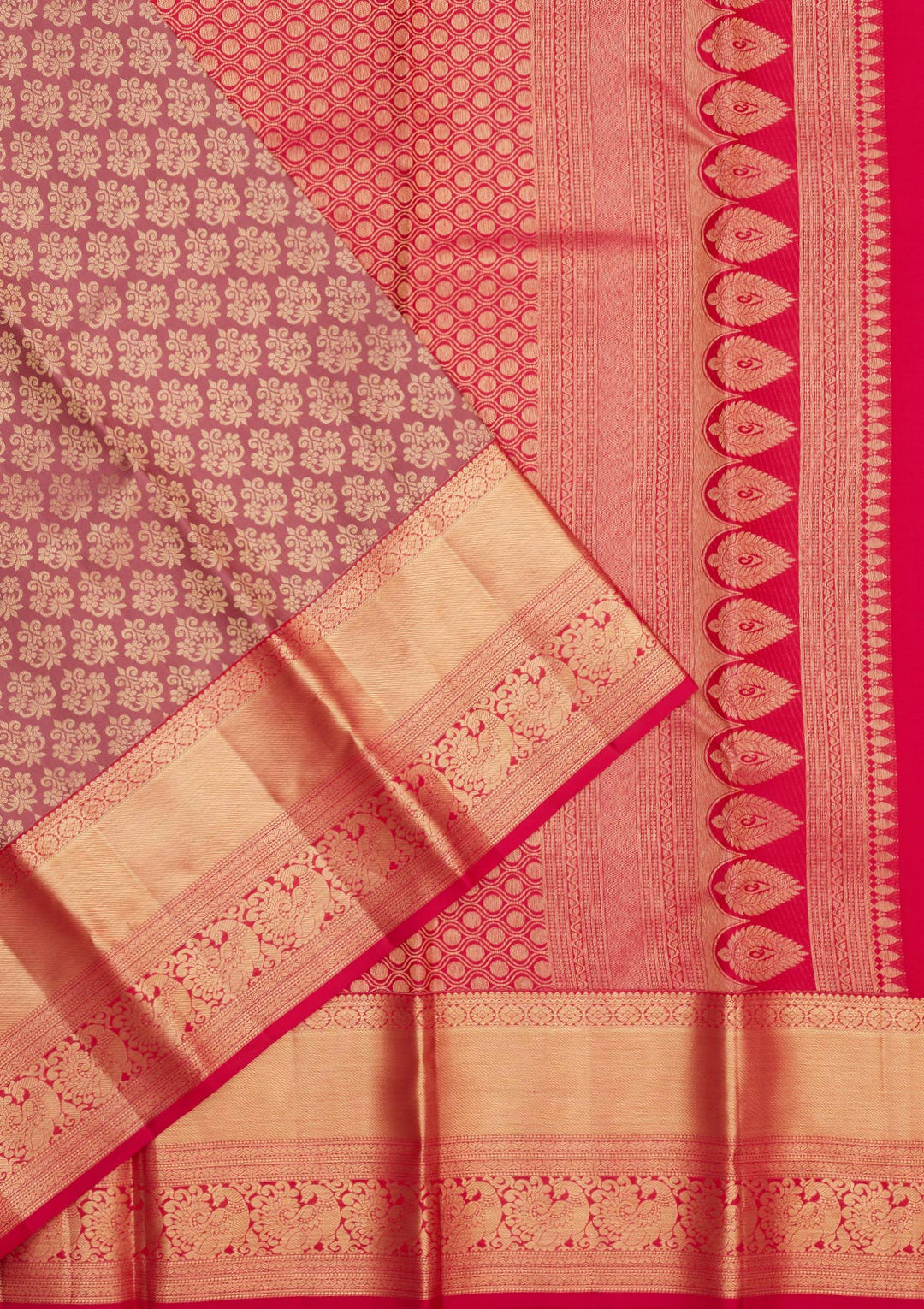 Onion Pink Silk Jaal Gold Zariwork Saree With Matching Blouse Piece