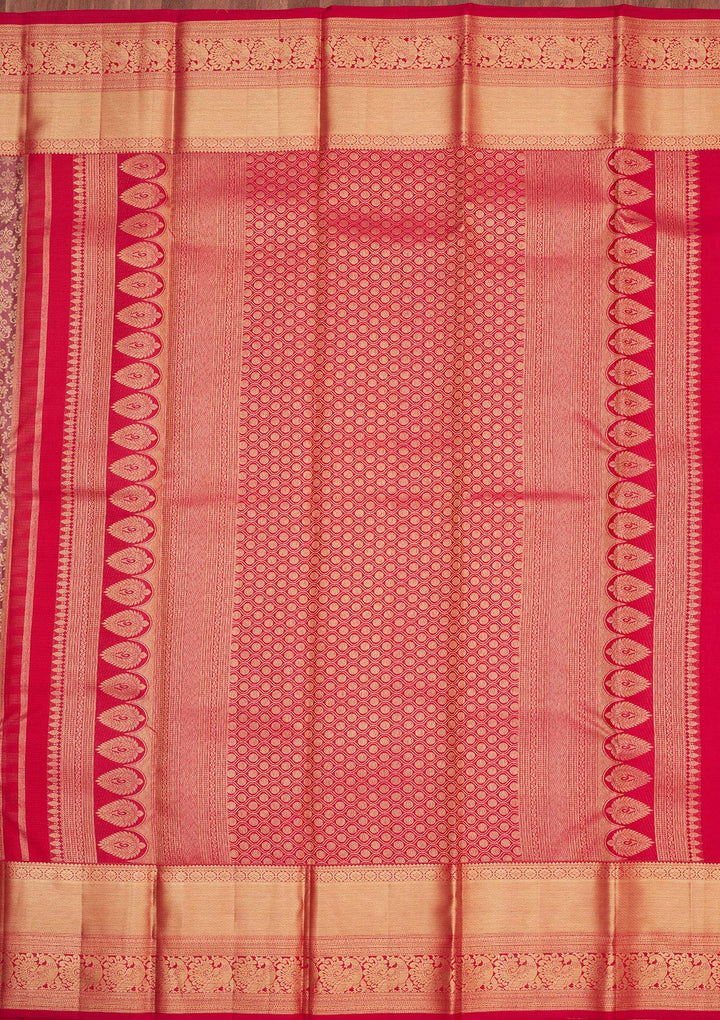 Onion Pink Silk Jaal Gold Zariwork Saree With Matching Blouse Piece