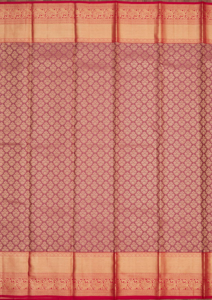Onion Pink Silk Jaal Gold Zariwork Saree With Matching Blouse Piece