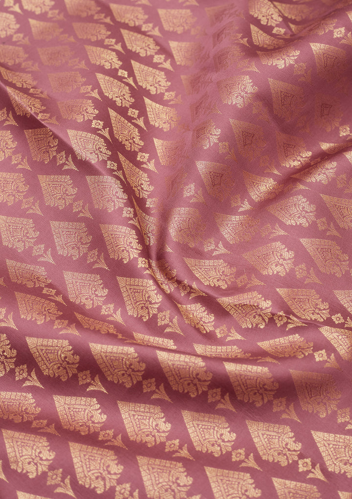 Onion Pink Silk Jaal Gold Zariwork Saree With Matching Blouse Piece
