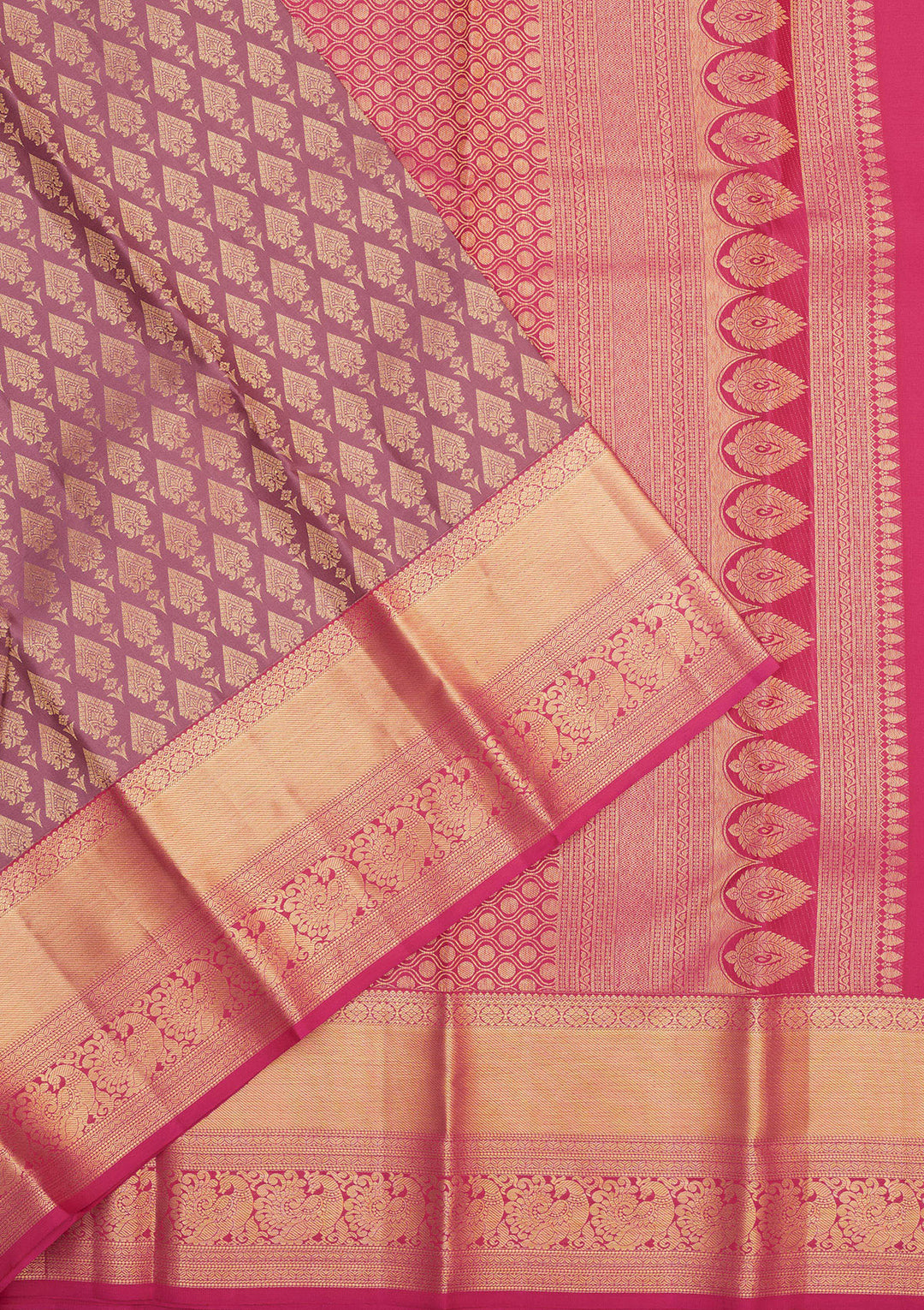 Onion Pink Silk Jaal Gold Zariwork Saree With Matching Blouse Piece