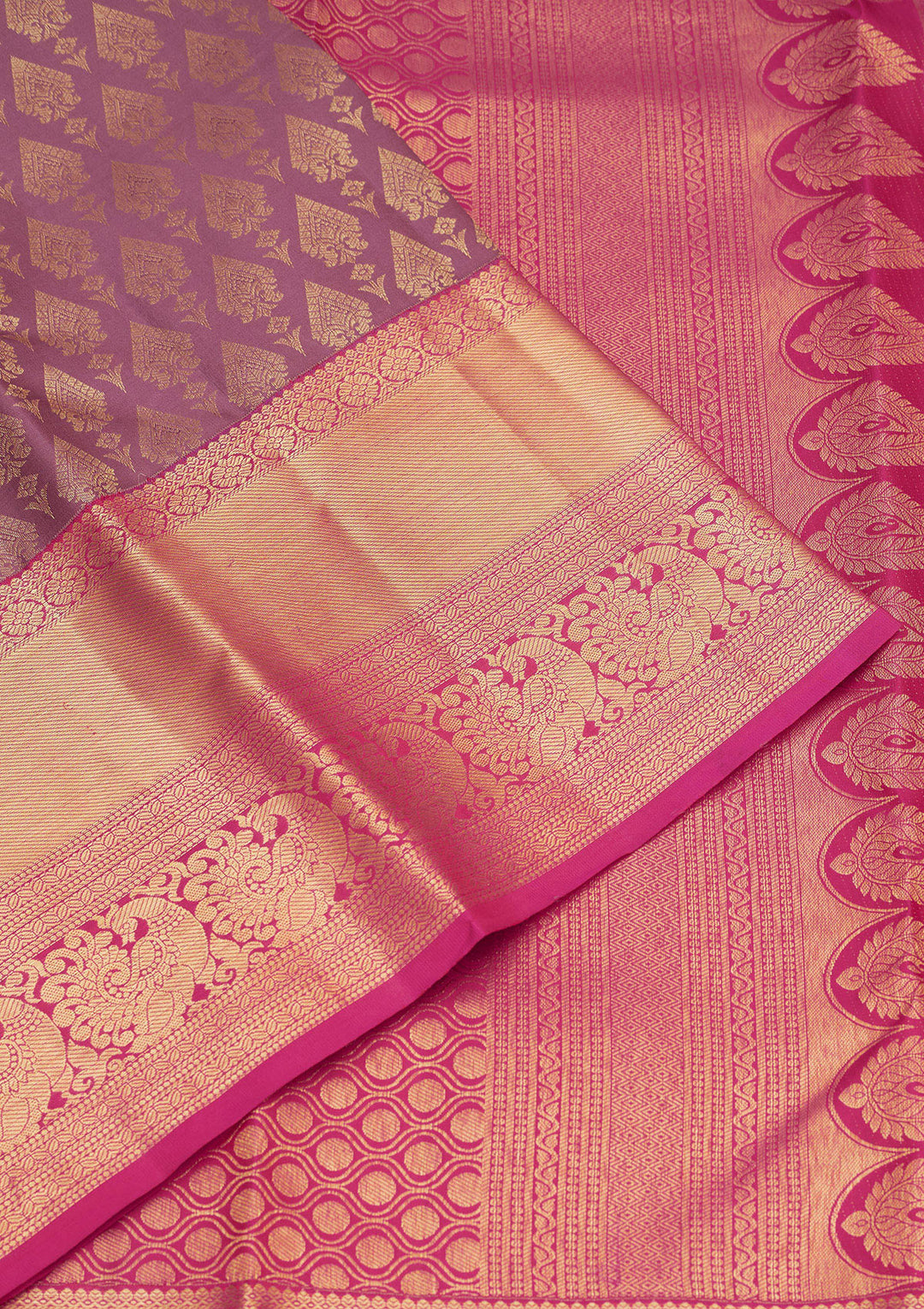 Onion Pink Silk Jaal Gold Zariwork Saree With Matching Blouse Piece