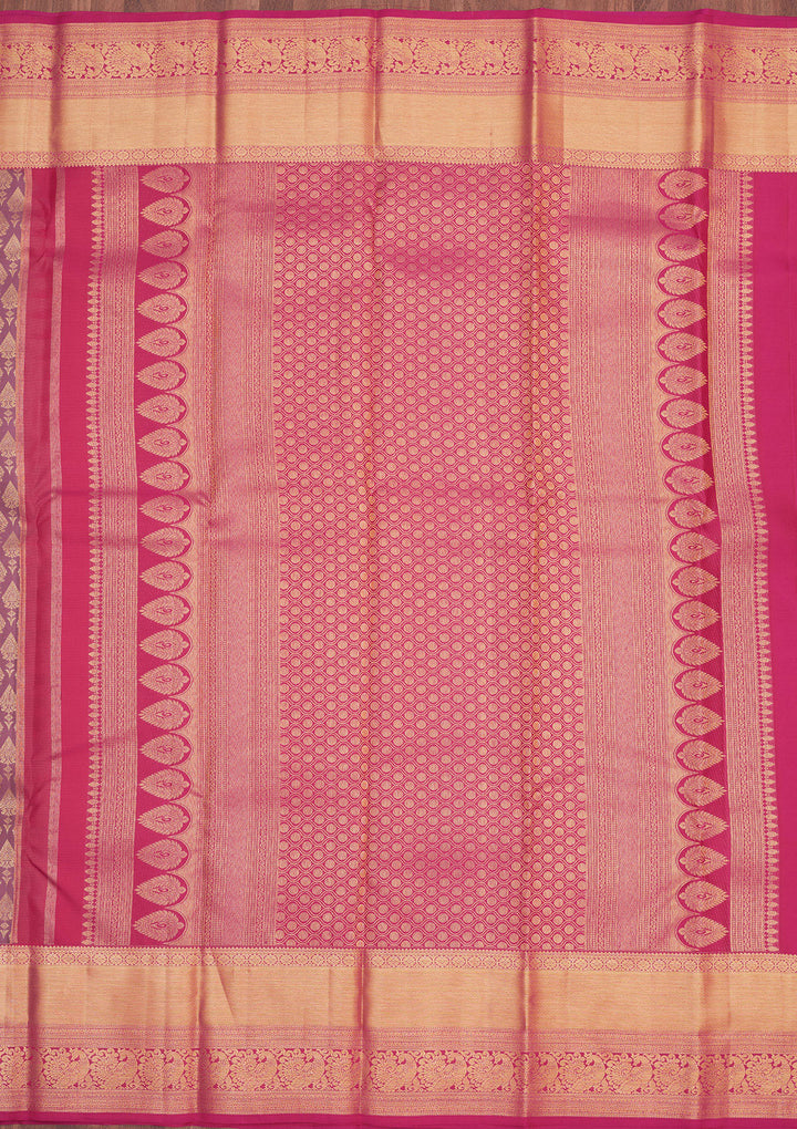 Onion Pink Silk Jaal Gold Zariwork Saree With Matching Blouse Piece