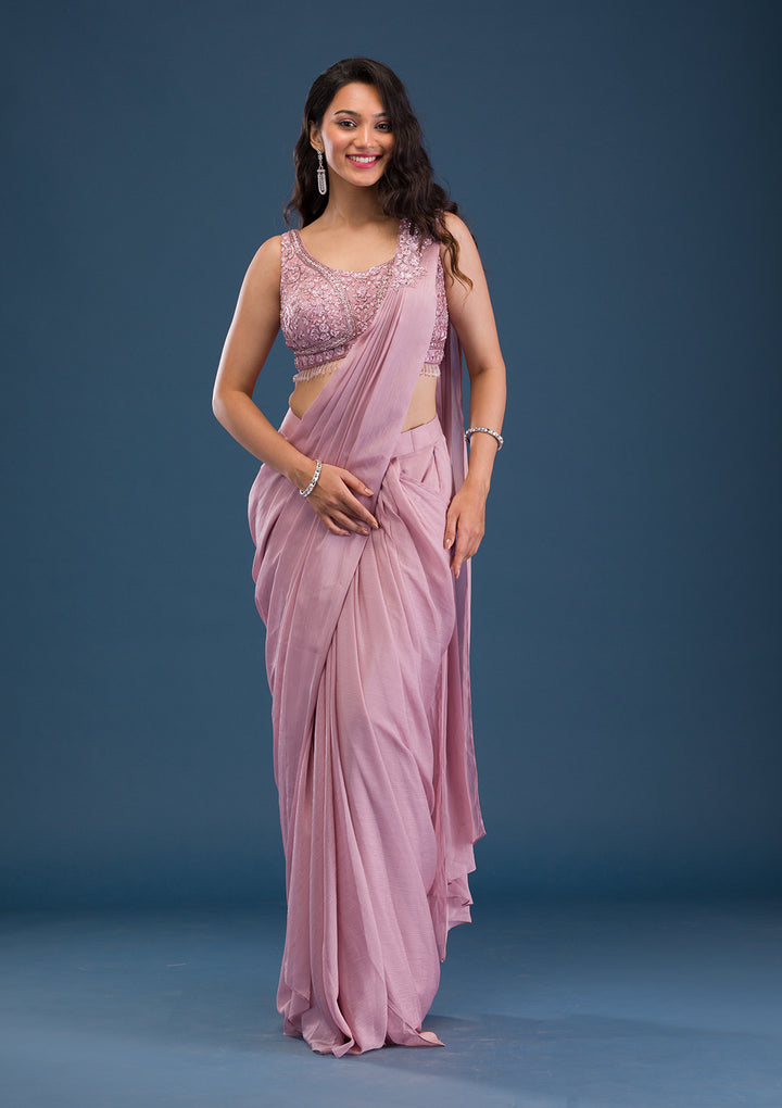 Onion Pink Cutdana Georgette Readymade Saree