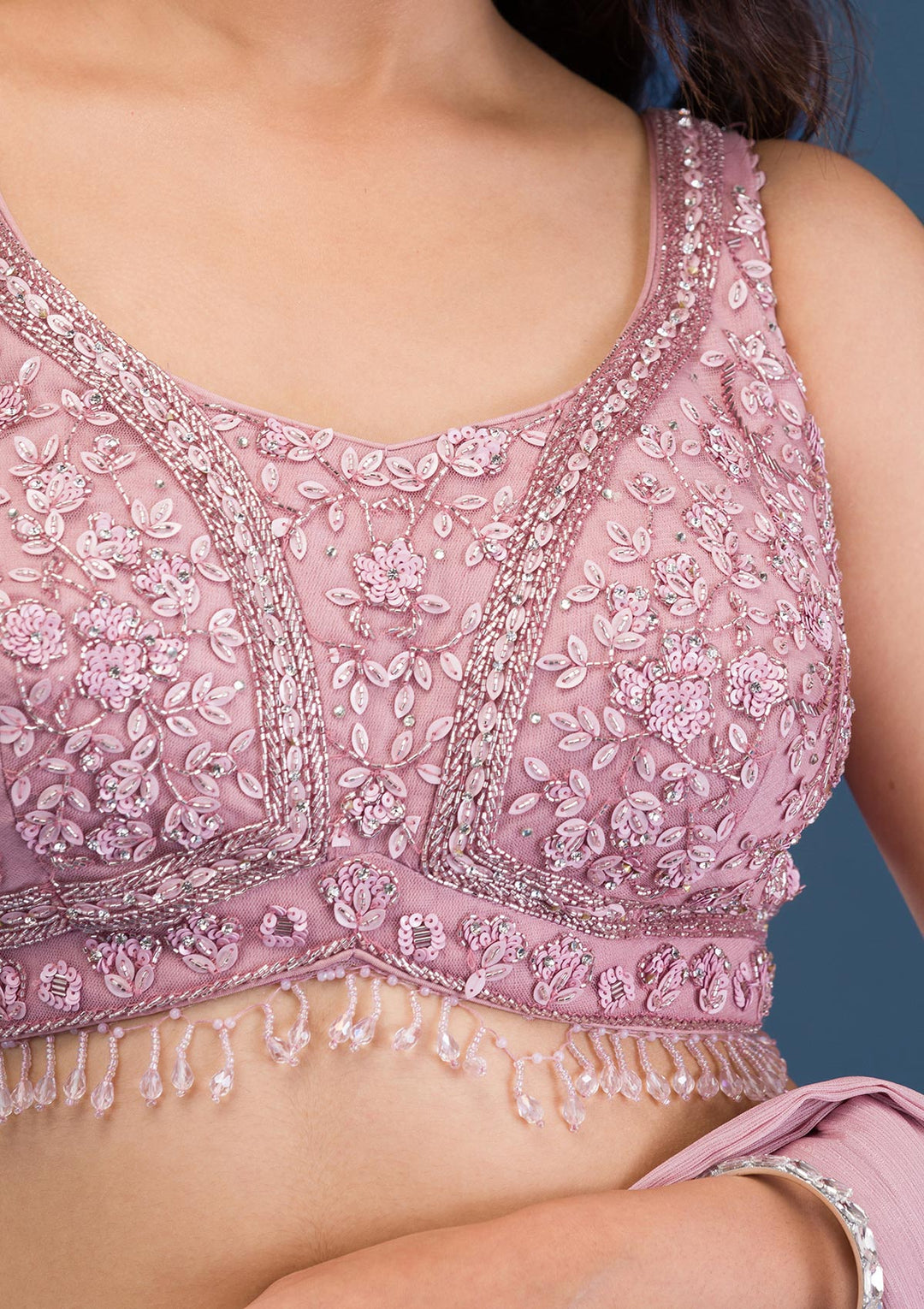 Onion Pink Cutdana Georgette Readymade Saree